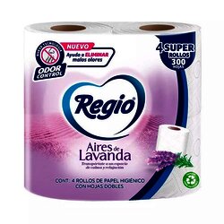 PAPEL HIGIENICO REGIO AIRES LAVANDA PAQ 4 ROLLO DE 300 HOJAS PAPEL HIGIENICO REGIO AIRES LAVANDA PAQ 4 ROLLO DE 300 HOJAS