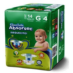 PAÑAL KLEEN BEBE ABSORSEC GRANDE 14 PIEZAS