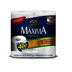 PAPEL HIGIENICO MAXIMA PREMIUM 4 ROLLOS DE 400 HOJAS PAPEL HIGIENICO MAXIMA PREMIUM 4 ROLLOS DE 400 HOJAS