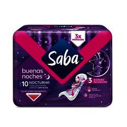 TOALLA FEMENINA SABA BUENAS NOCHES SIN ALAS C/10 TOALLA FEMENINA SABA BUENAS NOCHES SIN ALAS C/10