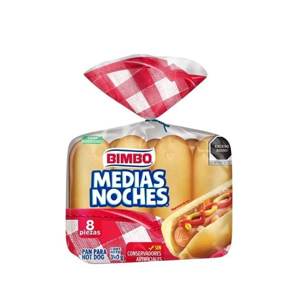 PAN P/HOT DOG MEDIAS NOCHES BIMBO 290 GR (8 PZ)